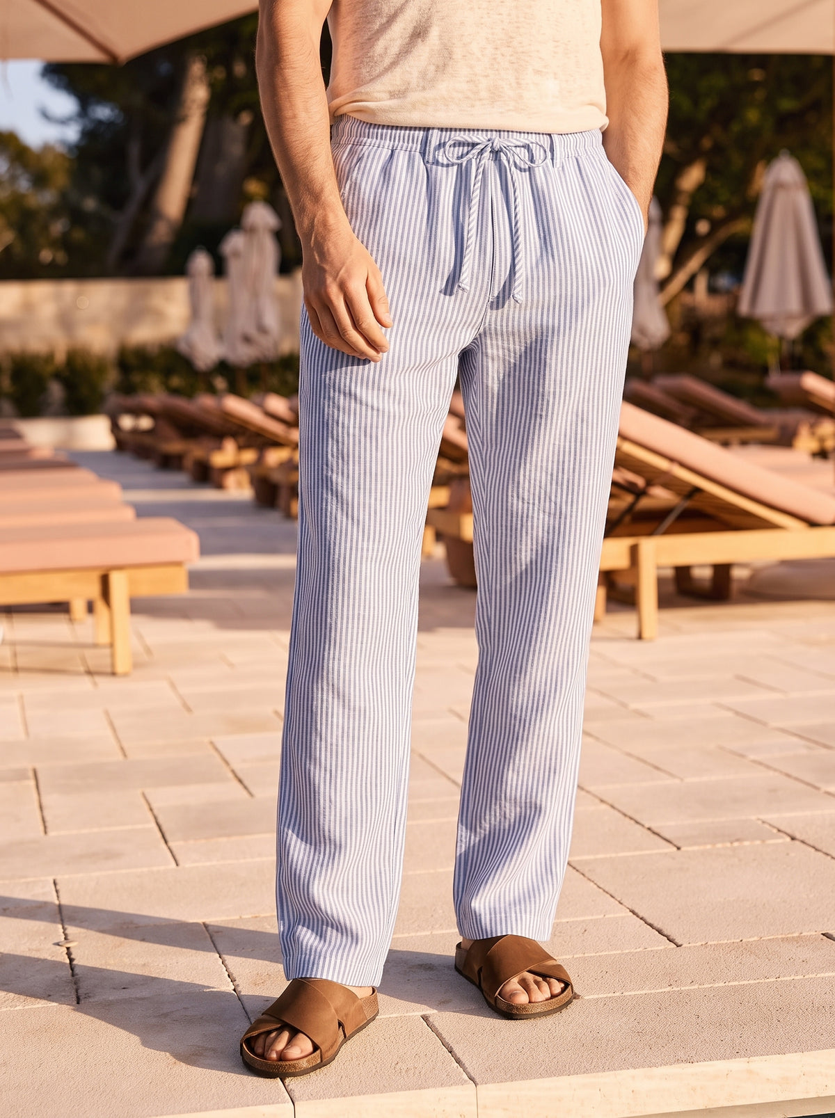 Leinen Hose Blau Weiß