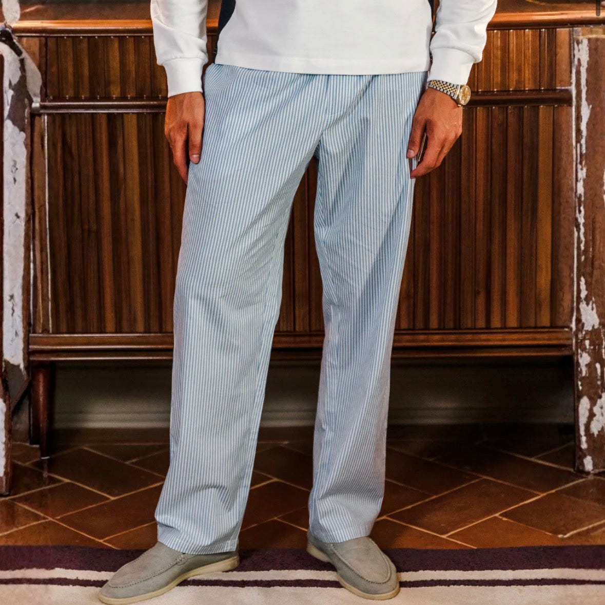 Leinen Hose Blau Weiß